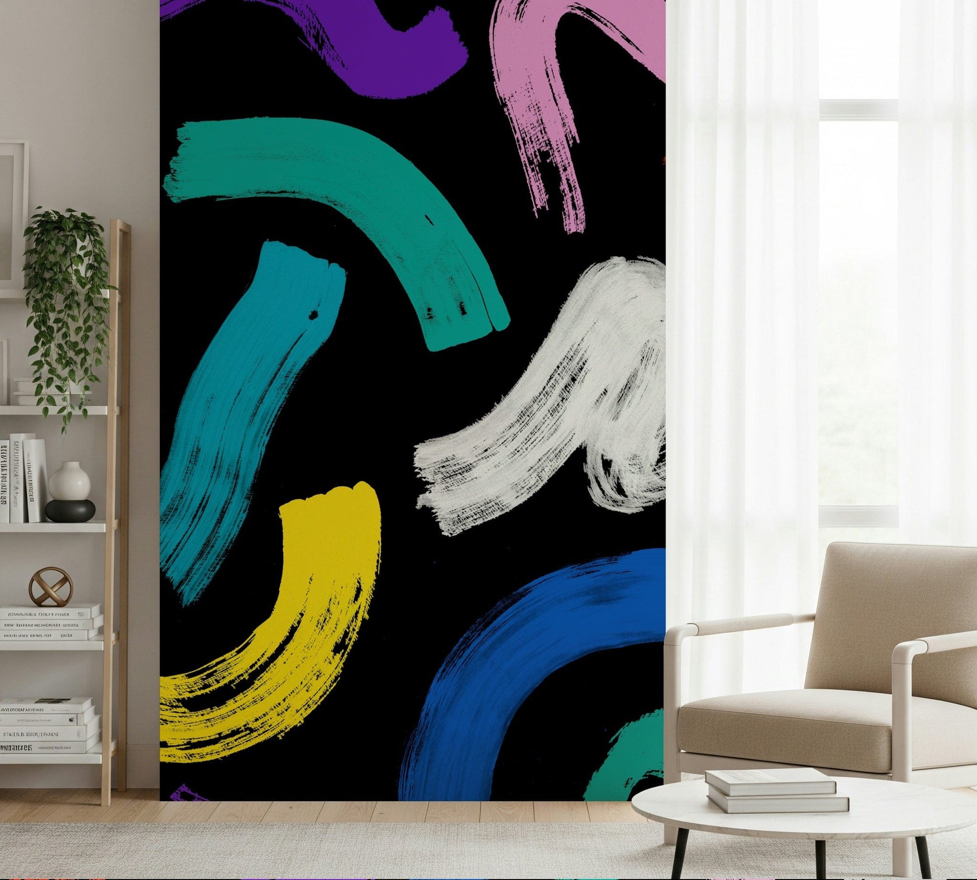Expressive Colorful Brushstroke Wallpaper – Artistic wallpaper featuring energetic, abstract brushstroke patterns.