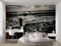 A contemplative pure joy wallpaper mural for a feature wall.

