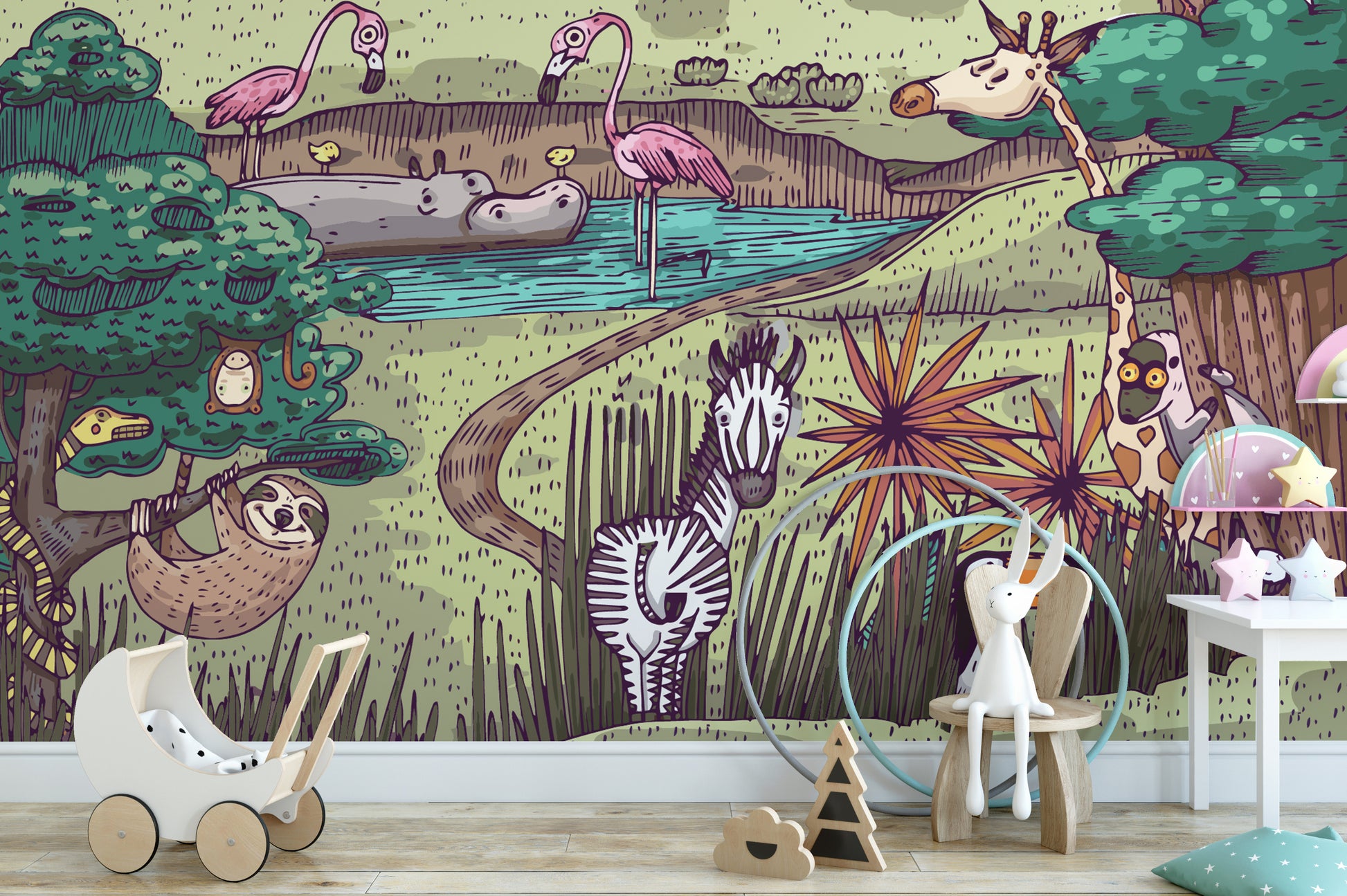Jungle Animals Kids Room Wallpaper - Giffywalls