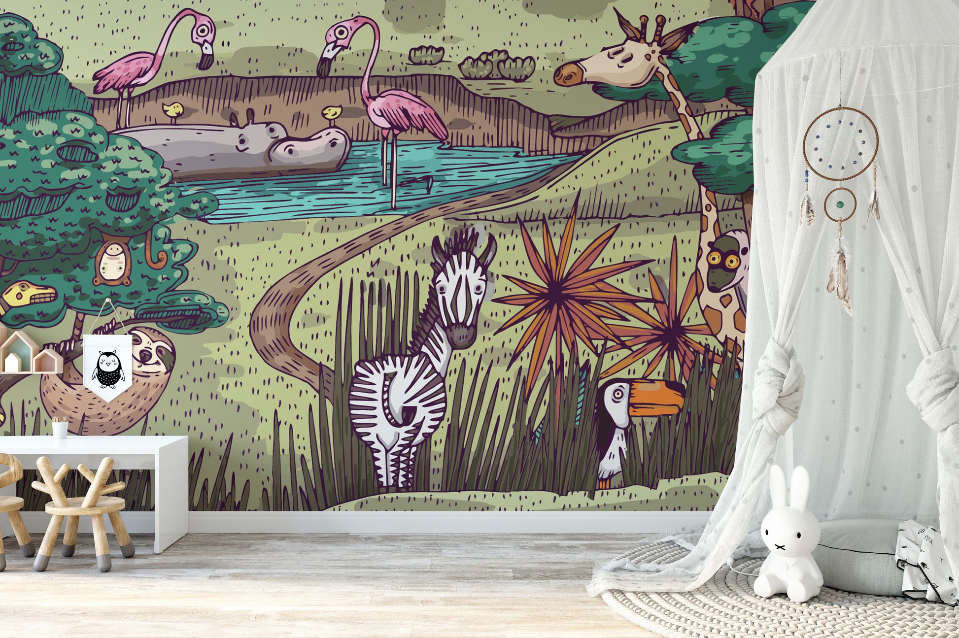 Jungle Animals mural wallpaper for kids room