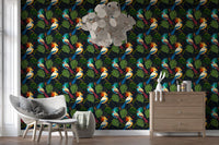 Jungle Birds Exotic Botanical Paradise Wallpaper⁠