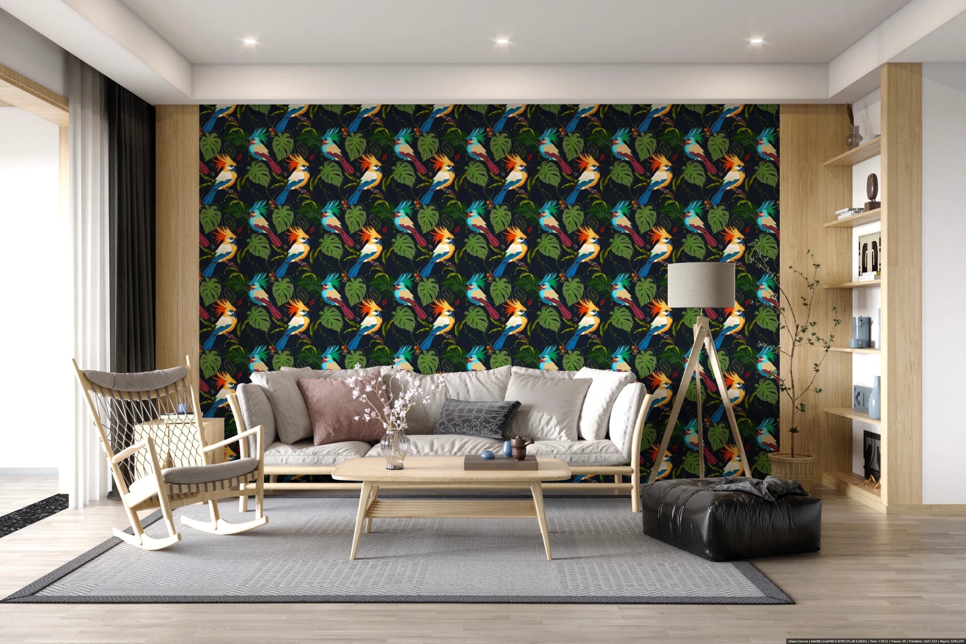 Jungle Birds Exotic Botanical Paradise Wallpaper⁠