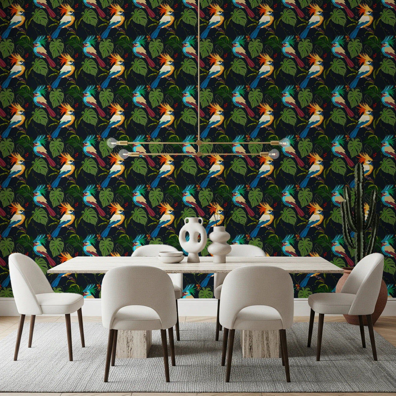 Jungle Birds Exotic Botanical Paradise Wallpaper⁠