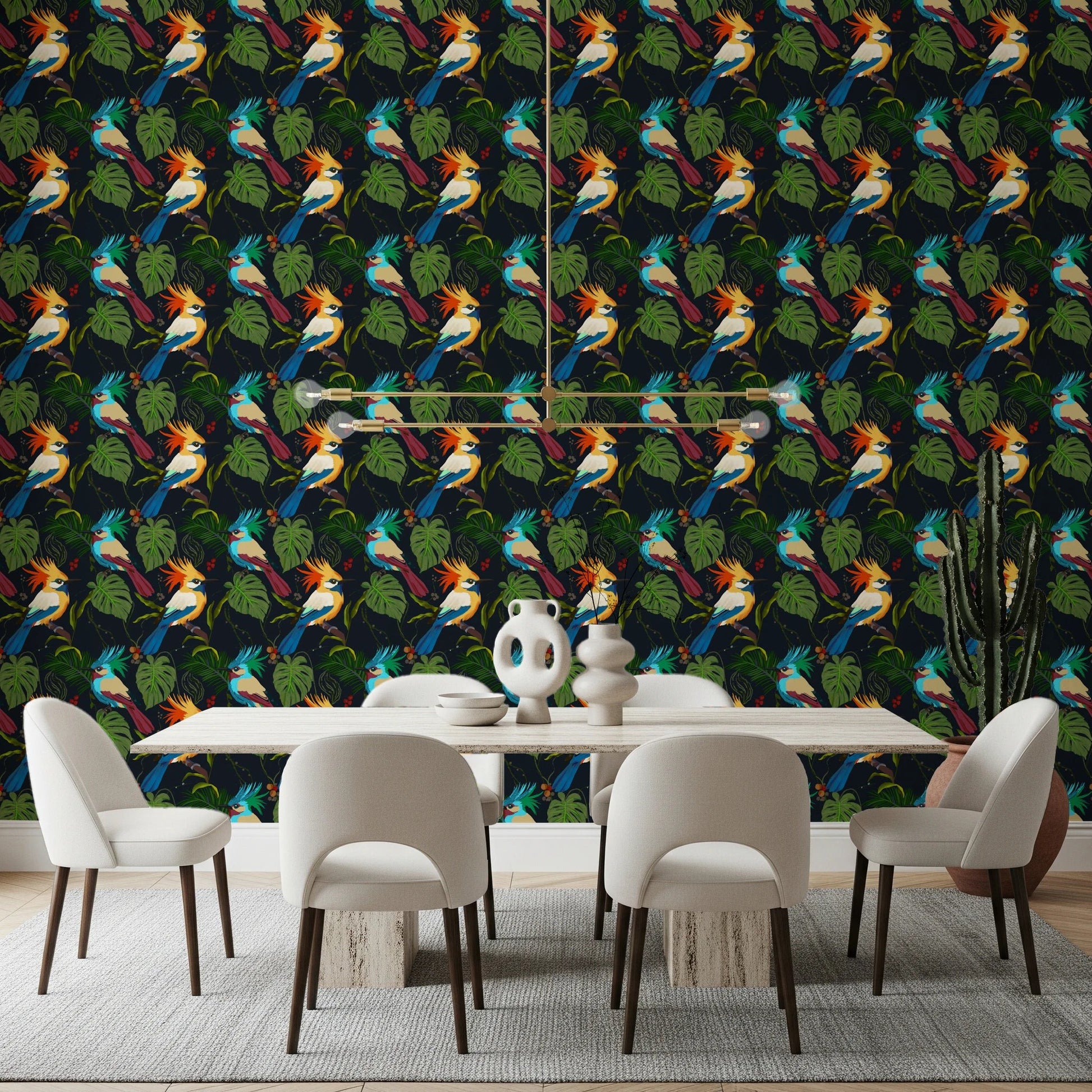 Jungle Birds Exotic Botanical Paradise Wallpaper⁠