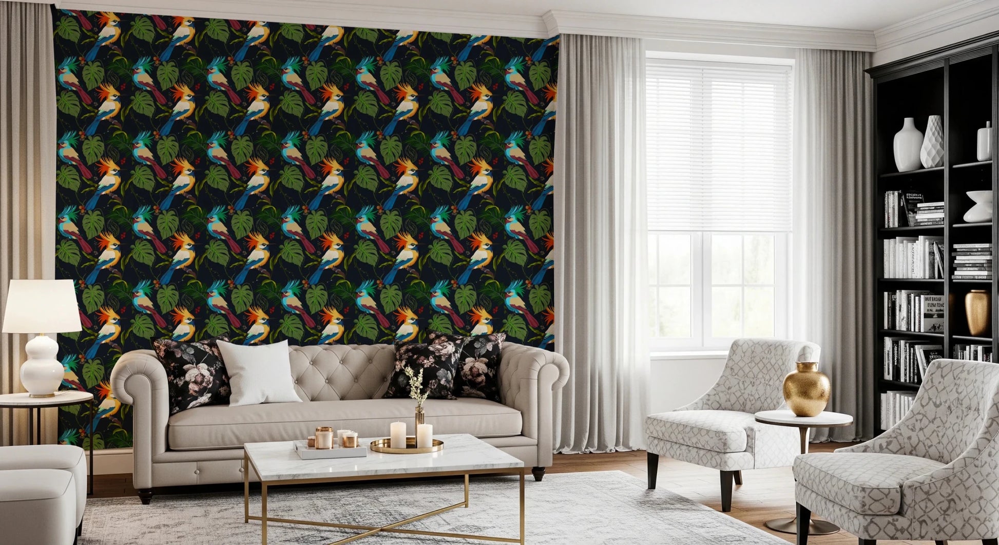 Jungle Birds Exotic Botanical Paradise Wallpaper⁠