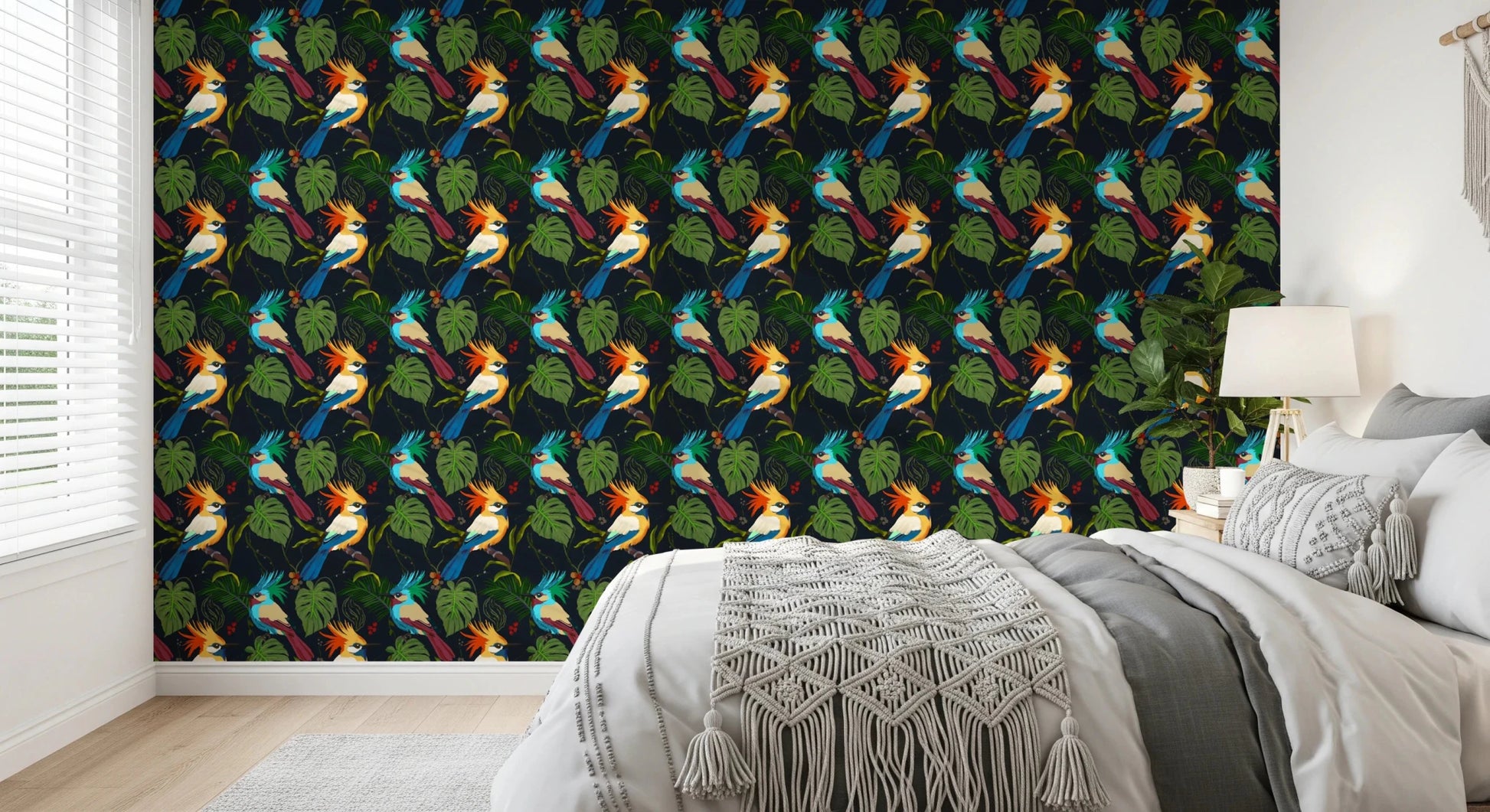 Jungle Birds Exotic Botanical Paradise Wallpaper⁠