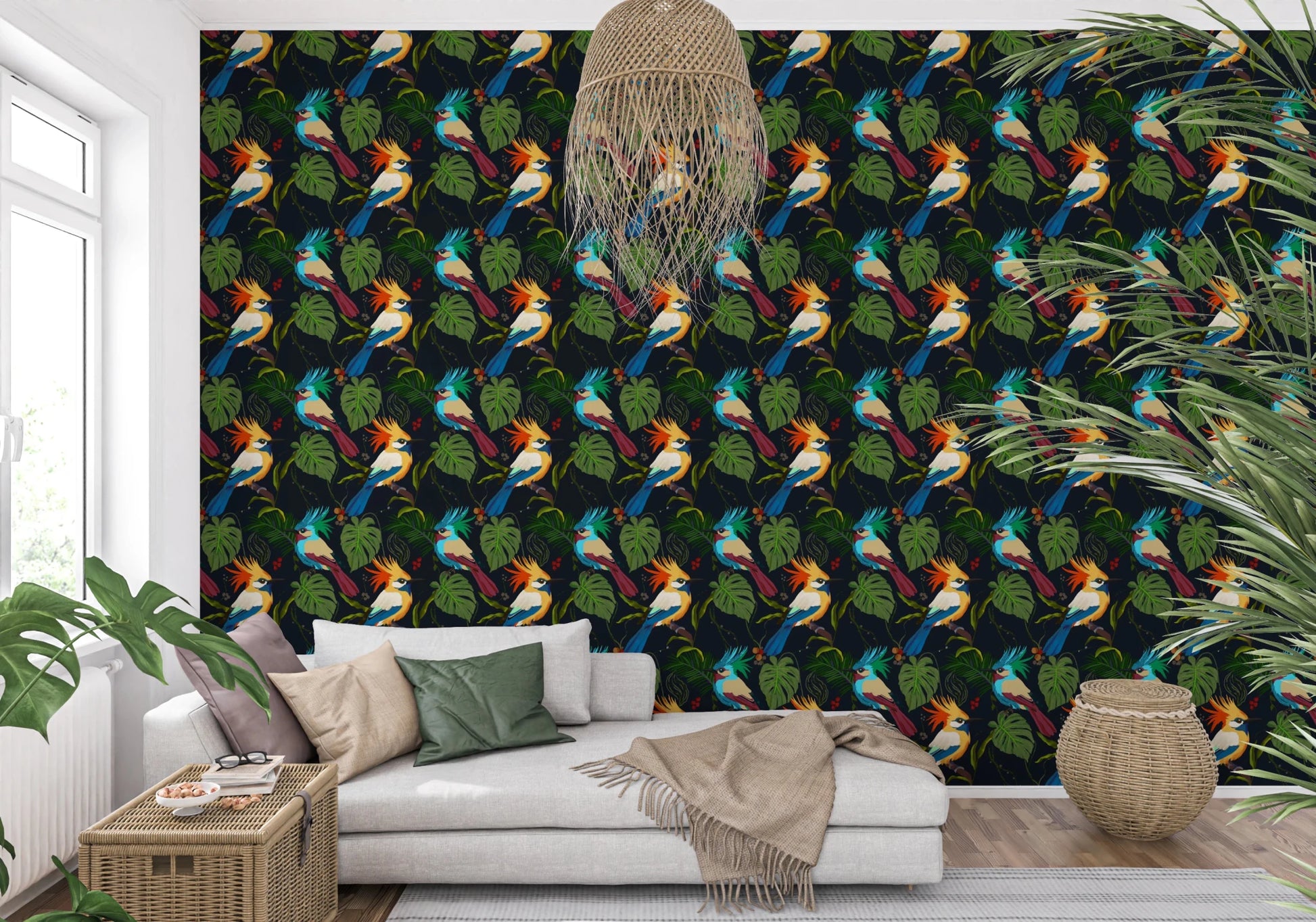 Jungle Birds Exotic Botanical Paradise Wallpaper⁠