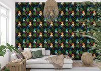 Jungle Birds Exotic Botanical Paradise Wallpaper⁠