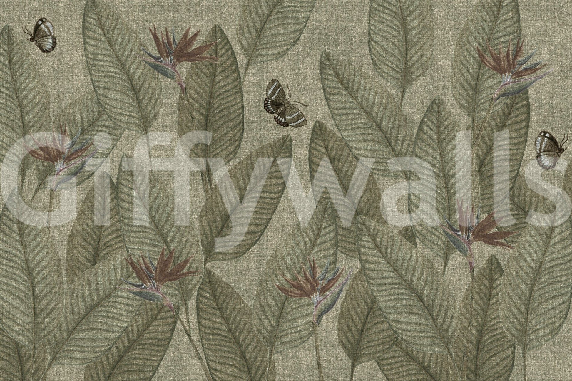 Artistic drawn butterflies on Jungle Life Antique wallpaper.
