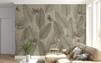 Distinctive tropical leaf wallpaper, sepia tone, perfect accent piece, Jungle Life Muted.