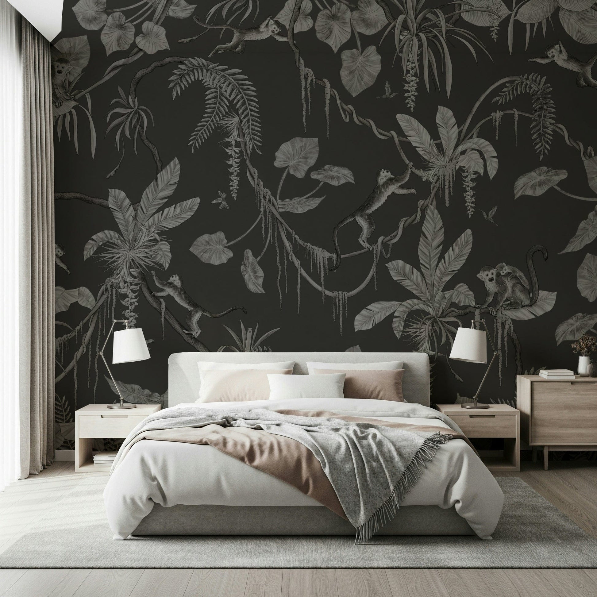 Nature-inspired wall art depicting a serene jungle under twilight skies