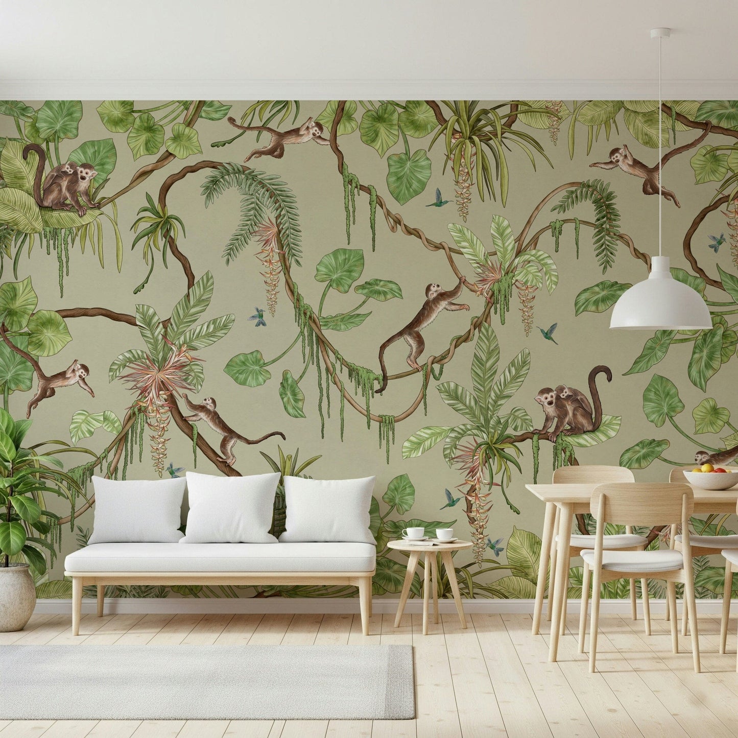Decorative wall art showing a vibrant tropical jungle filled with wildlife