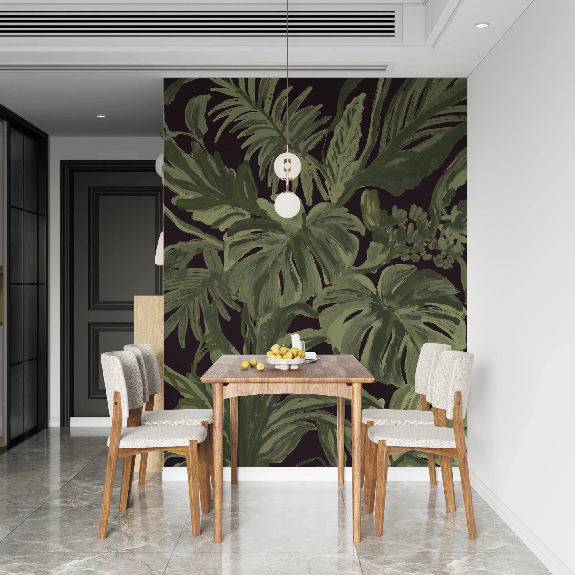 Jungle Monstera Tropical Midnight Wall Mural