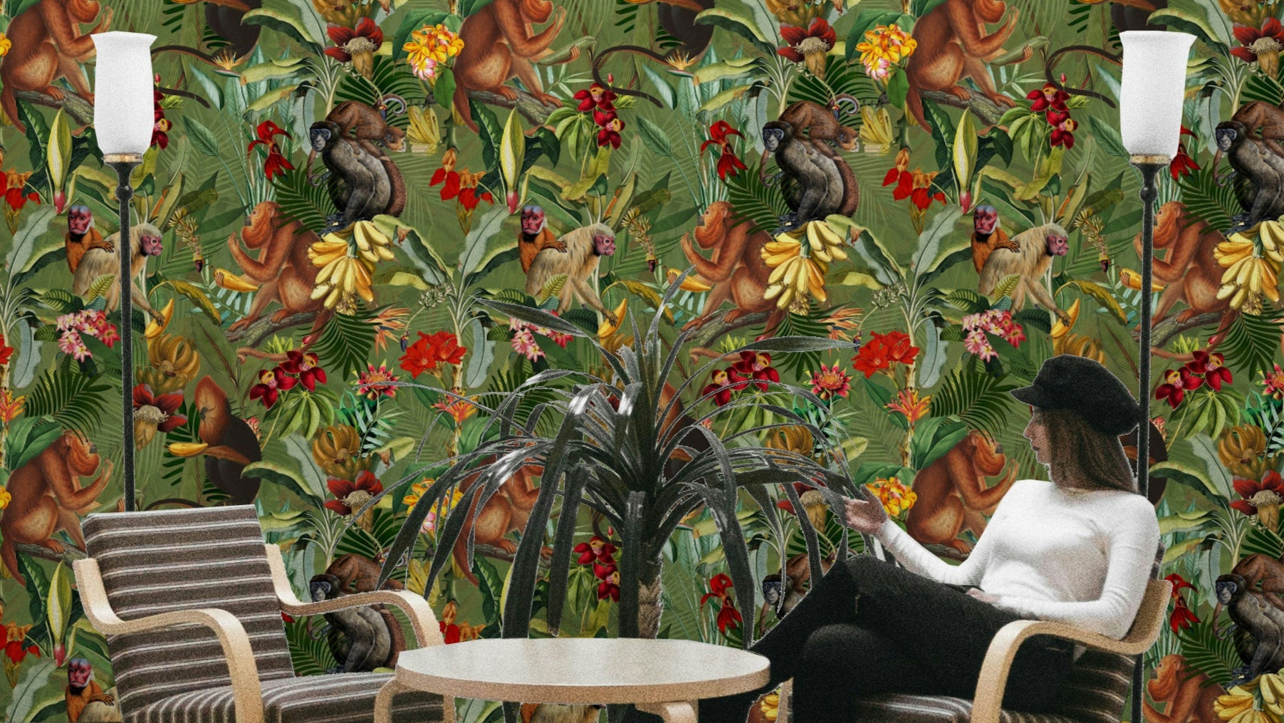 Jungle Rendezvous Wallpaper with lush tropical foliage.

