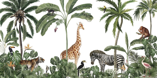 Tropical forest wild animals & trees wallpaper
