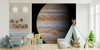 Jupiter mural above bed, space art style, rich blues with subtle highlights