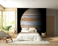 Jupiter mural for dining room feature wall, cosmic design in blue and amber