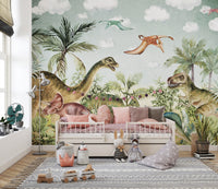 Dinosaur adventure mural bringing Jurassic fun to kids' walls.
