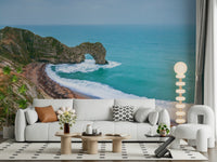 Realistic cliffside scenery wall decor in a hallway entrance