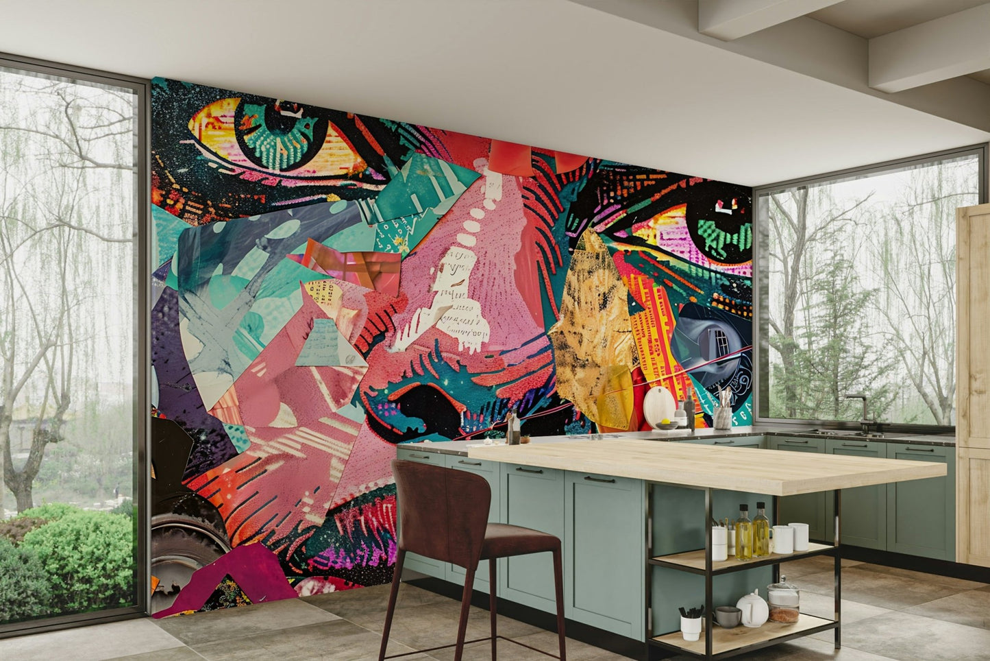 Focus on geometric forms and color interaction.

