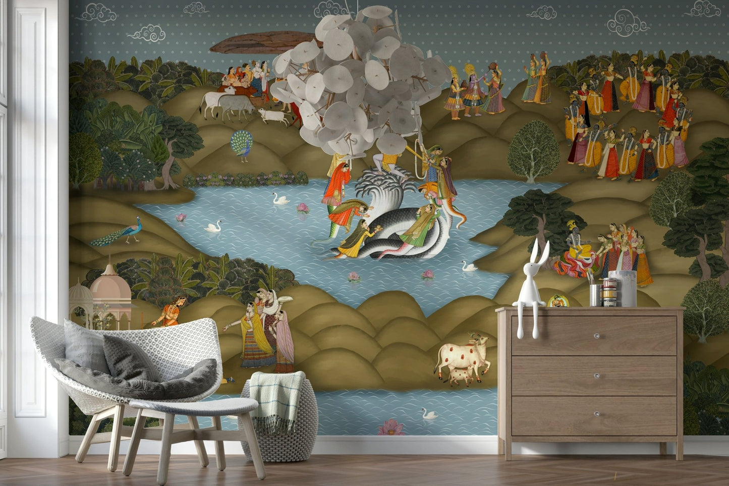 Mythology theme wall mural Kaliya Mardan Saga for a statement wall