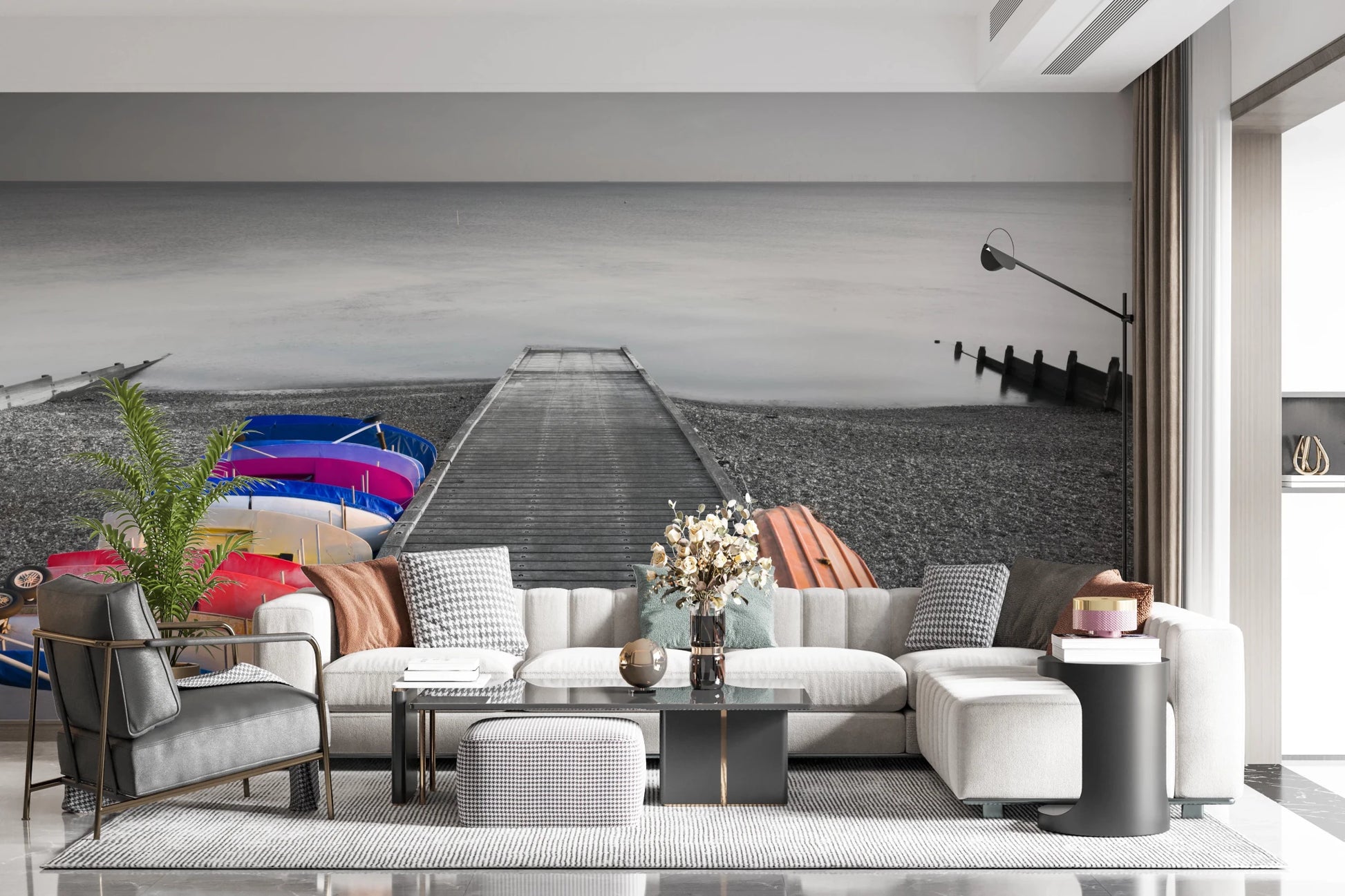 Kayaks on Pier Wall Mural