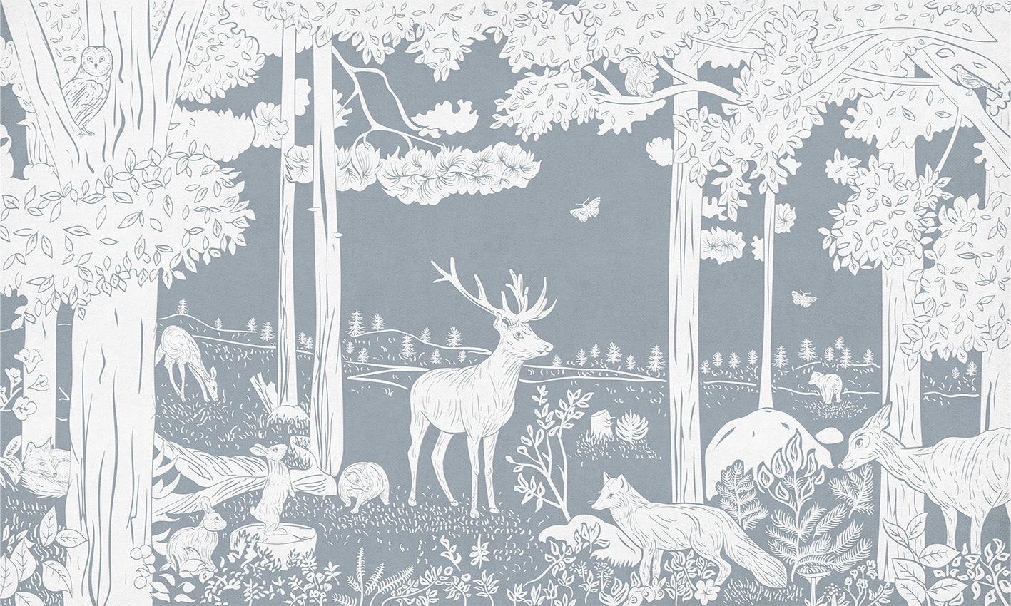 Yksivärinen metsän sininen seinämaalaus in your room — zoomed