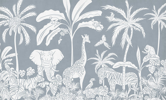 Monochrome Jungle Blue Wall Mural
