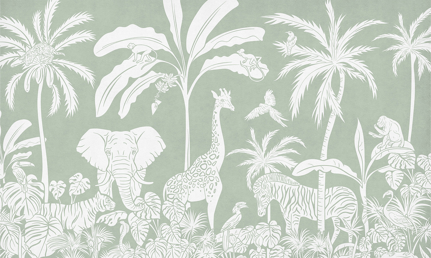 Monochrome Jungle Green Wall Mural