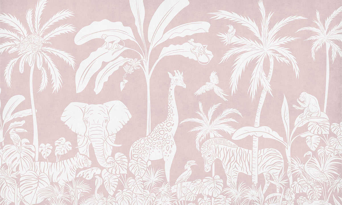 Mural de perete roz din jungla monocromă in your room — zoomed