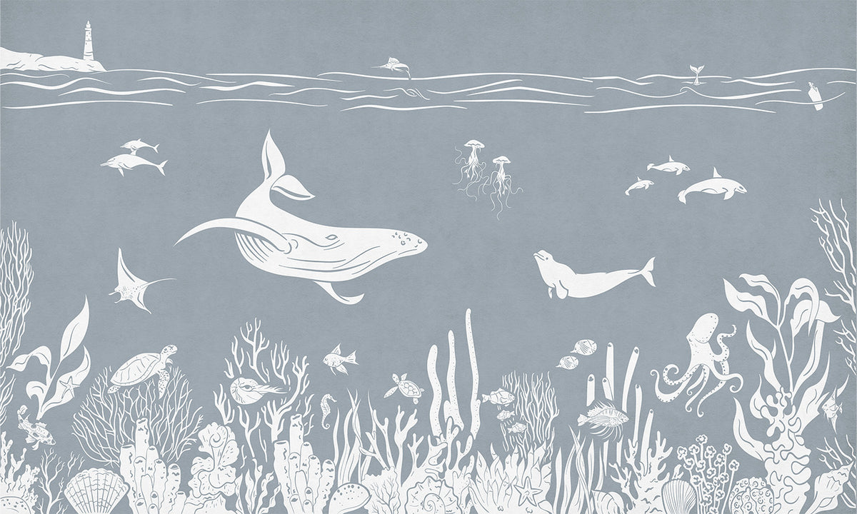 Monochrome Sea Blue Wallpaper Mural