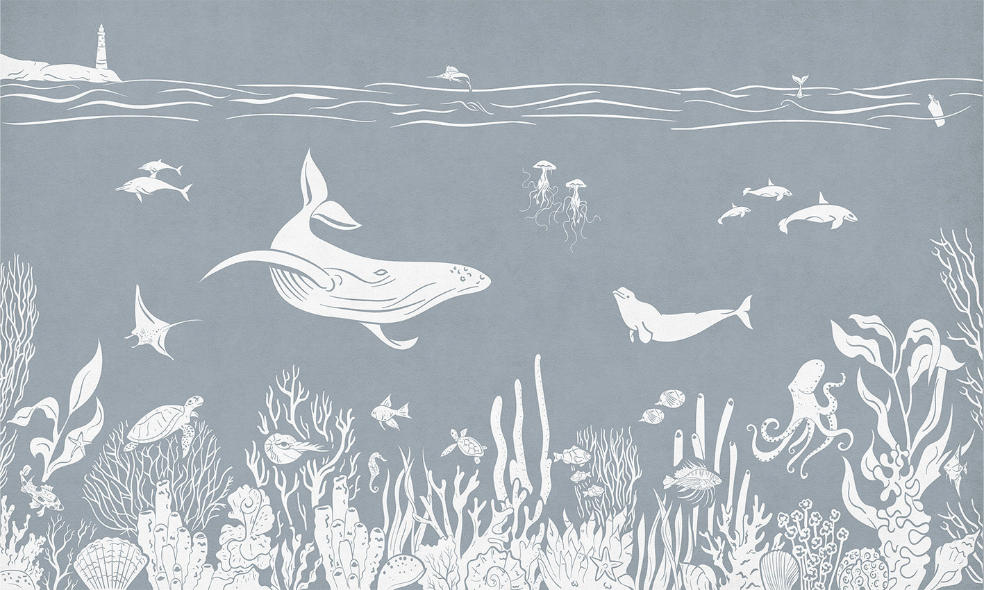 Monochrome Sea Blue Wallpaper Mural