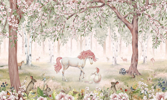 Einhornwald grünes Wandbild