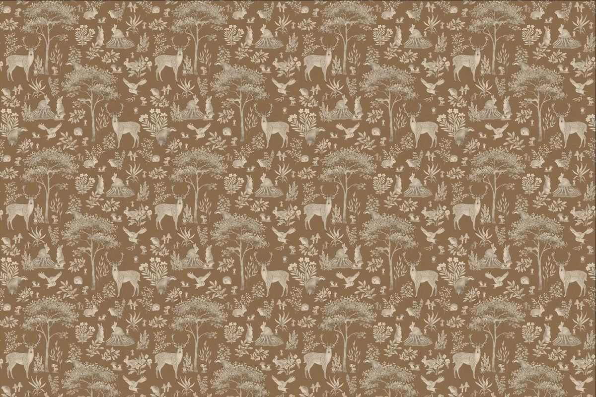 Vintage Brown Wildlife Wallpaper in your room — zoomed