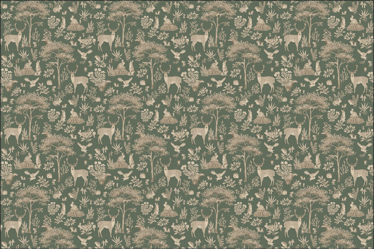 Vintage Green Wildlife Wallpaper