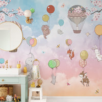 Kids Animals Hot Air Balloon Wallpaper - Giffywalls