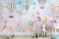 Kids Animals Hot Air Balloon Wallpaper - Giffywalls