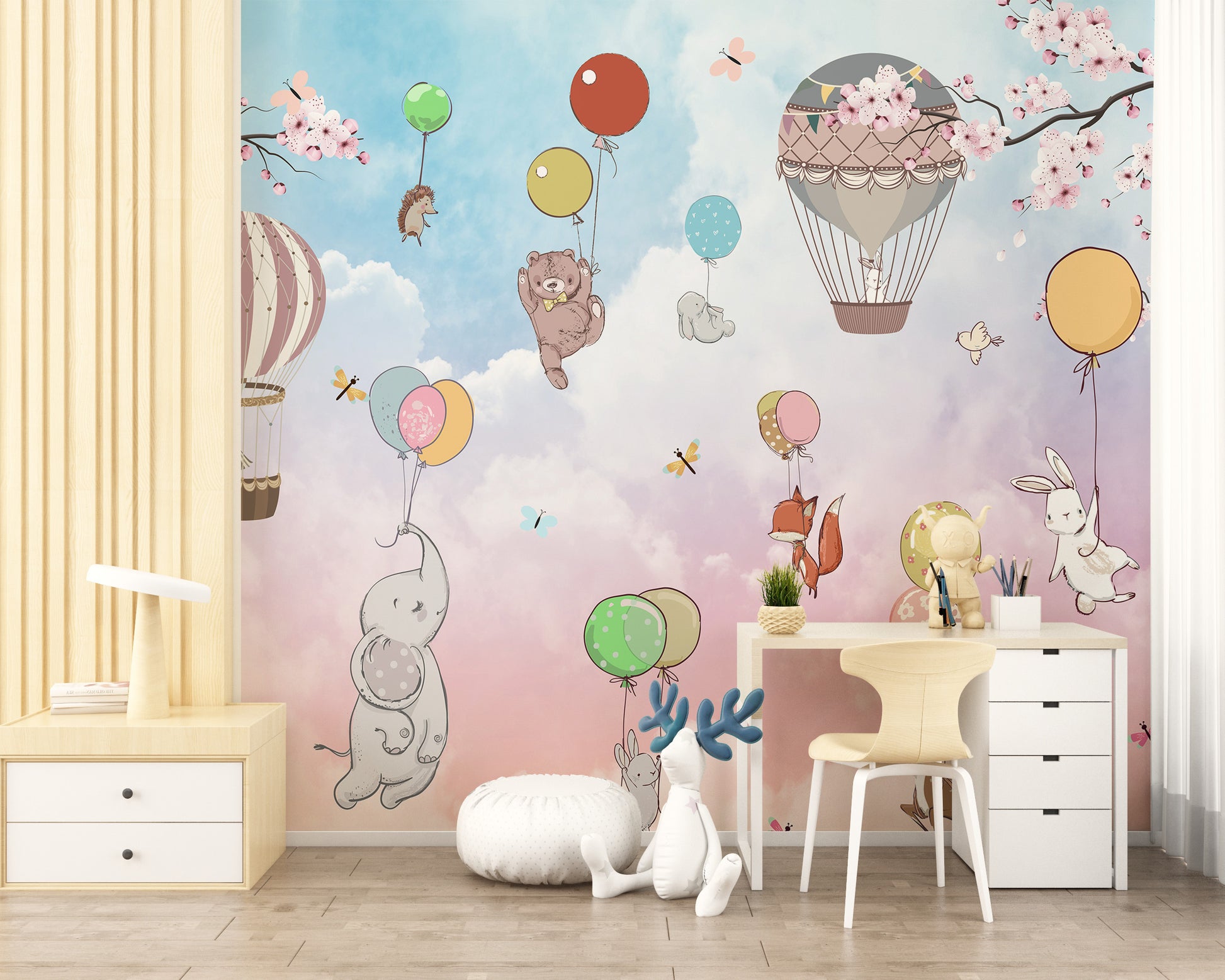Kids Animals Hot Air Balloon Wallpaper - Giffywalls