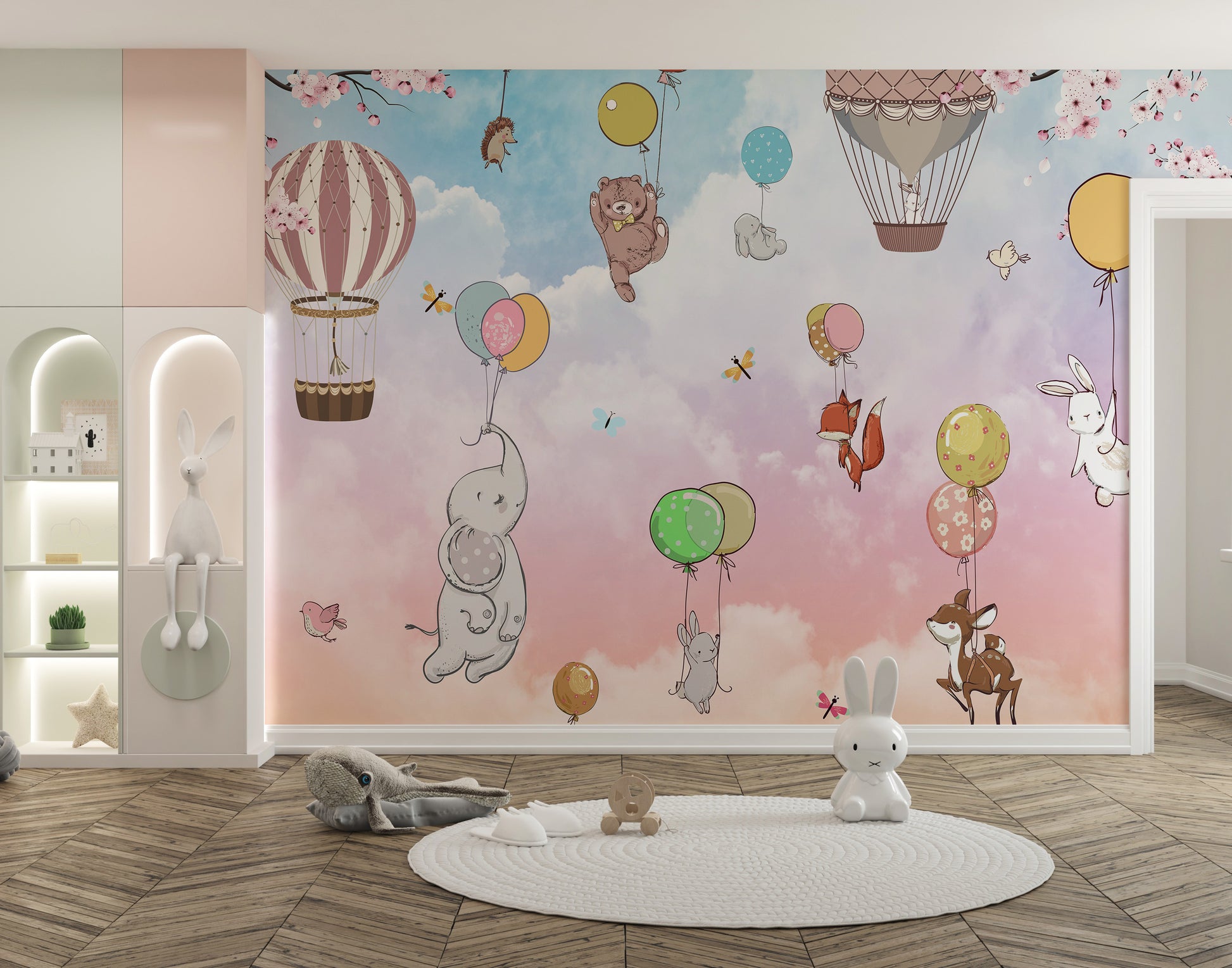 Fun kids’ wallpaper with animal balloons
