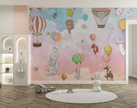 Fun kids’ wallpaper with animal balloons
