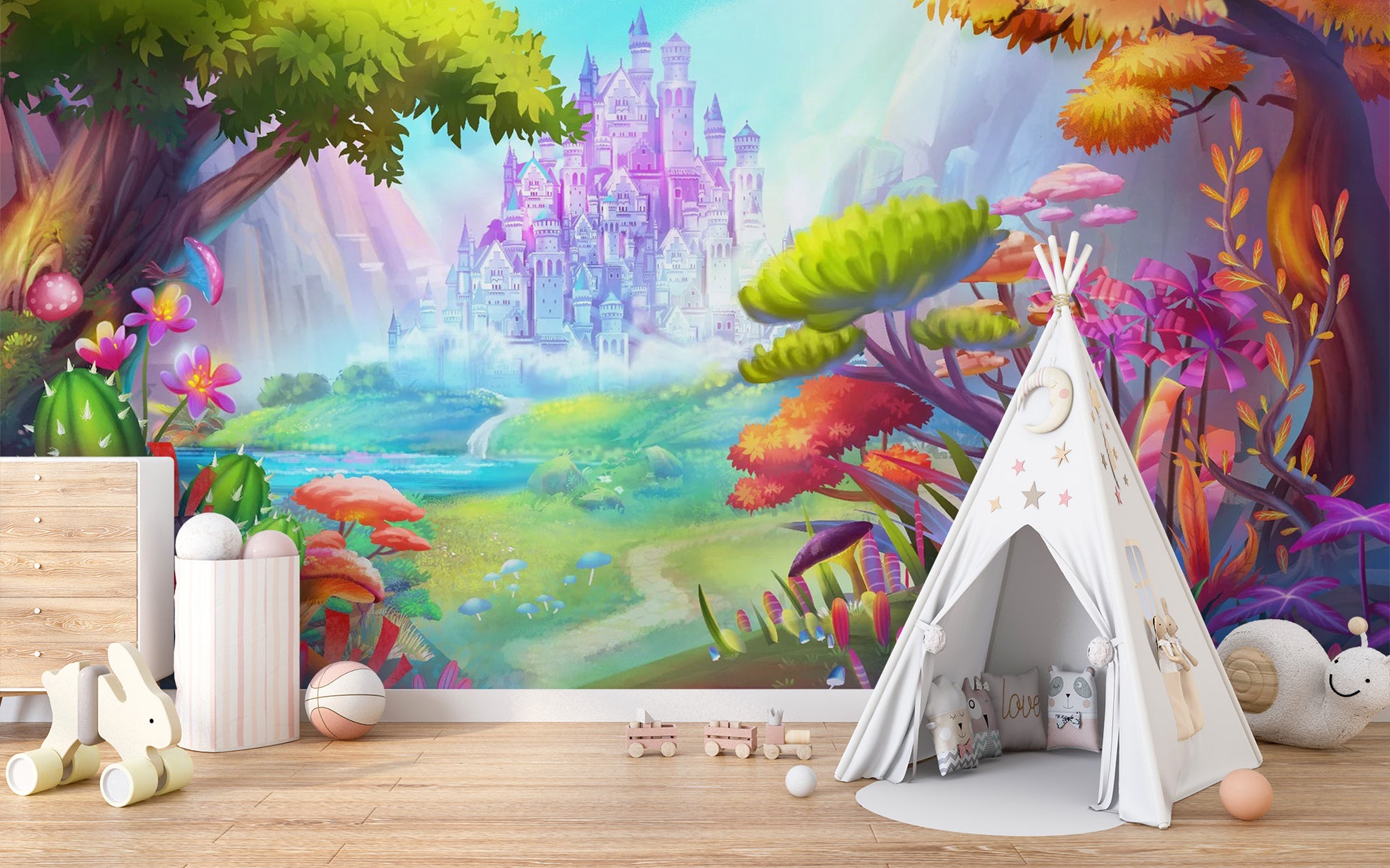 Kids’ Animated Fairy Castle Wallpaper Mural - Giffywalls