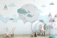 Creative whale castle mural design
