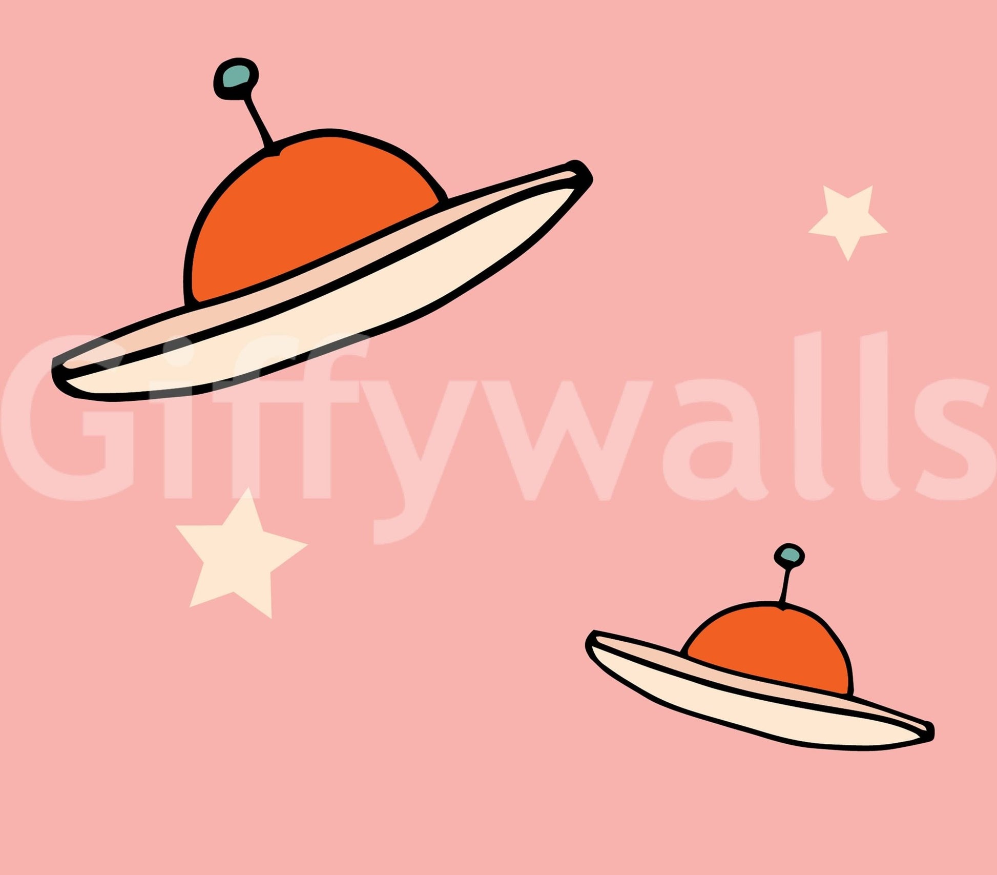 Stylish Kids Minimal Vintage UFO Pink mural, decorating futuristic motif.