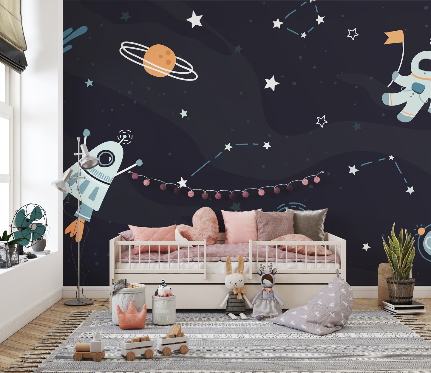Adorable astronaut wallpaper with planets