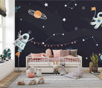 Adorable astronaut wallpaper with planets