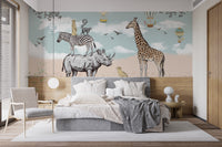 Fun savannah animal mural with wild charm
