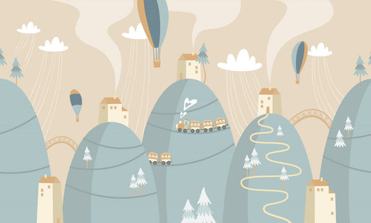 Verspielter Berg mit Häusern Kinder Dreamland Wallpaper