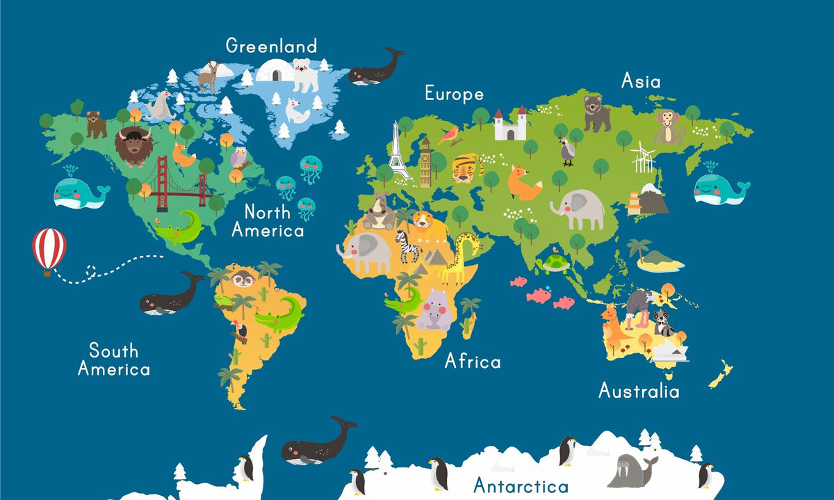 Carte du monde pour enfants mural peint mural in your room — zoomed