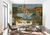 Kaliya Mardan Saga wall mural detail with ornate borders and patterns