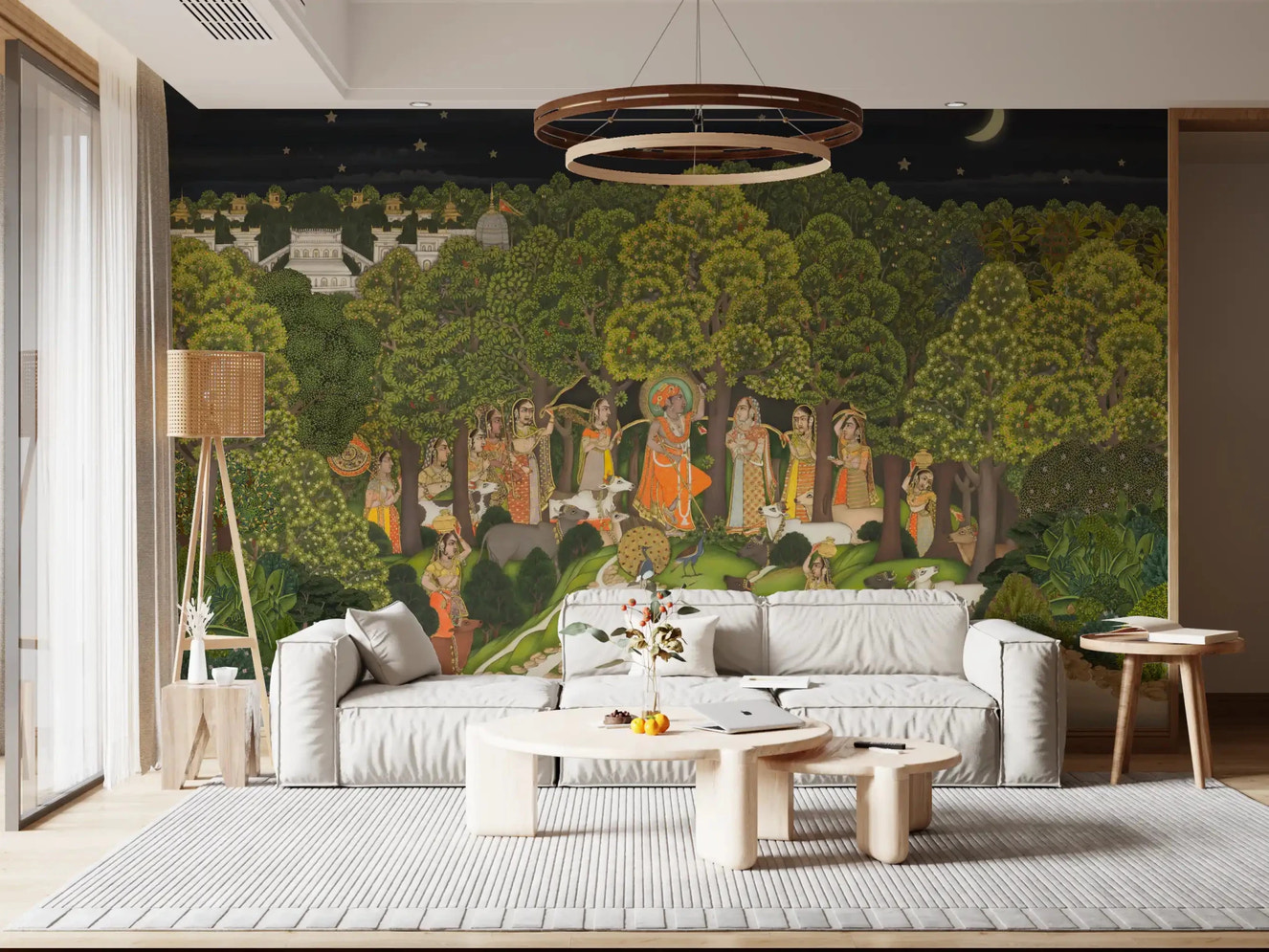 Krishna's Enchanted Forest Night Wall Mural